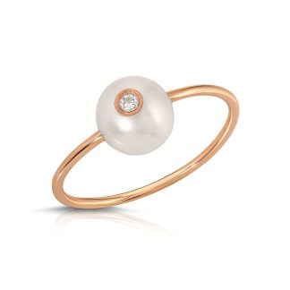 Pearl & Diamond Ring in 9ct Rose Gold