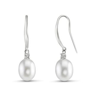 Pearl & Diamond Veronica Minimalist Drop Earrings in 9ct White Gold