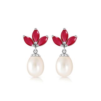 Ruby & Pearl Maura Timeless Petal Drop Earrings in 9ct White Gold