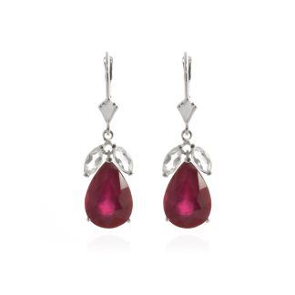 Ruby & White Topaz Blair Huggie Drop Earrings in 9ct White Gold