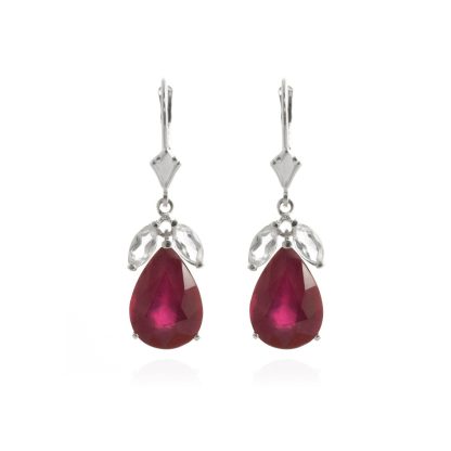 Ruby & White Topaz Blair Huggie Drop Earrings in 9ct White Gold