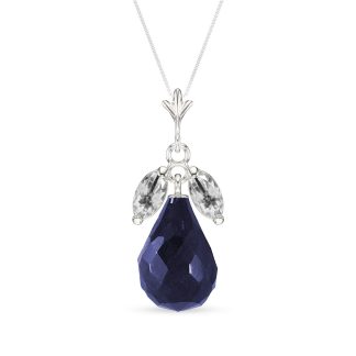 Sapphire & White Topaz Jessica Petal Pendant Necklace in 9ct White Gold