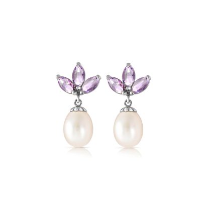 Tanzanite & Pearl Maura Timeless Petal Drop Earrings in 9ct White Gold