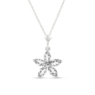 White Topaz Antonia Delicate Flower Pendant Necklace in 9ct White Gold