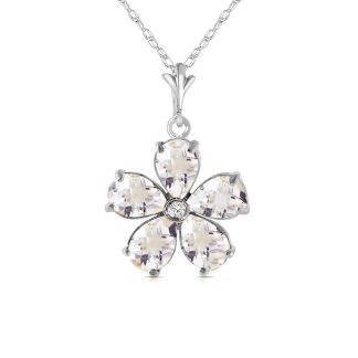 White Topaz & Diamond Annabella Blooming Flower Pendant Necklace in 9ct White Gold