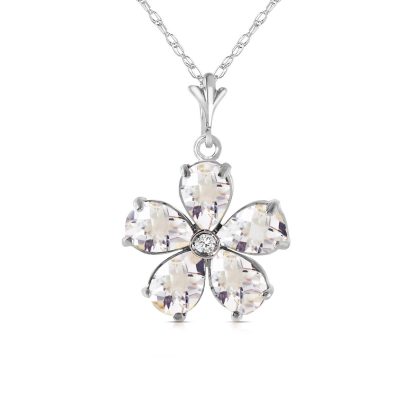 White Topaz & Diamond Annabella Blooming Flower Pendant Necklace in 9ct White Gold