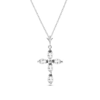 White Topaz & Diamond Evelyn Contemporary Cross Pendant Necklace in 9ct White Gold