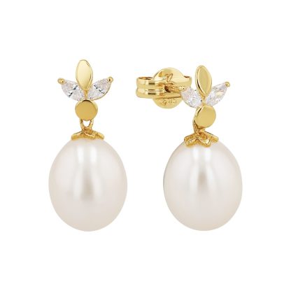 14ct Yellow Gold Cubic Zirconia & Pearl Drop Earrings