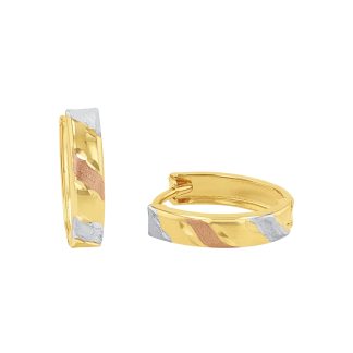 14ct Yellow Gold Tri Colour Huggie Hoop Earrings