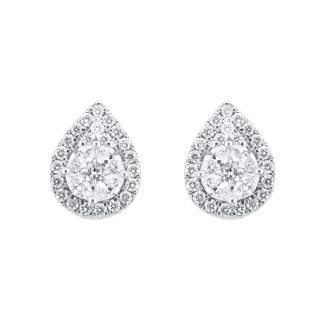 18ct White Gold 0.52cttw Pear Illusion Diamond Stud Earrings