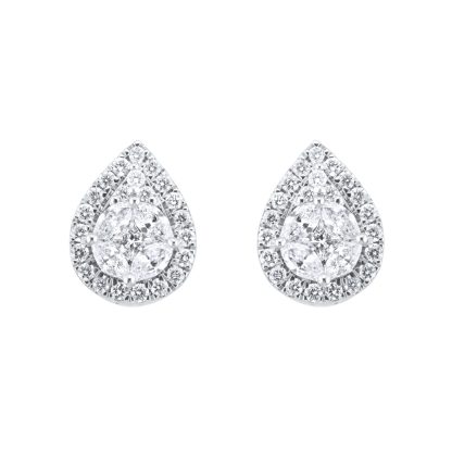 18ct White Gold 0.52cttw Pear Illusion Diamond Stud Earrings