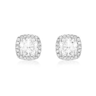 9ct White Gold Cushion Cut Cubic Zirconia Stud Earrings