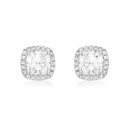 9ct White Gold Cushion Cut Cubic Zirconia Stud Earrings