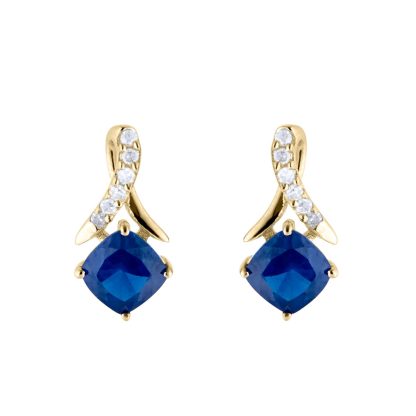 9ct Yellow Gold 0.05cttw Diamond & Sapphire Stud Earrings