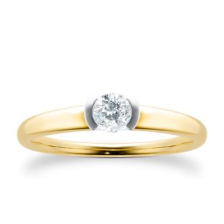 9ct Yellow Gold 0.30ct Half Bezel Solitaire Diamond Ring - Ring Size O