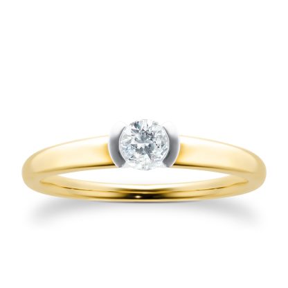 9ct Yellow Gold 0.30ct Half Bezel Solitaire Diamond Ring - Ring Size O