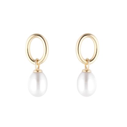 9ct Yellow Gold Oval Freshwater Pearl Drop Earrings