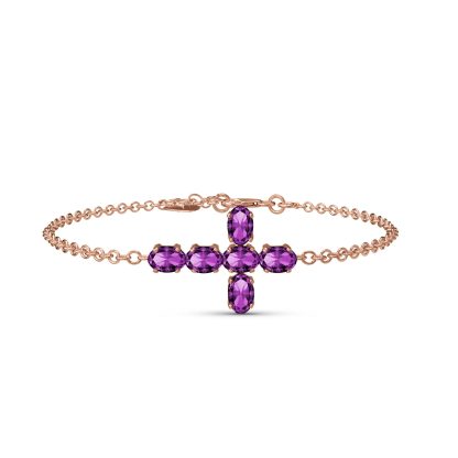 Amethyst Diana Contemporary Cross Bracelet in 9ct Rose Gold