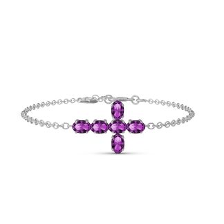 Amethyst Diana Contemporary Cross Bracelet in 9ct White Gold