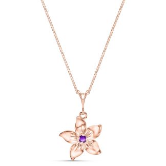 Amethyst Josie Filigree Flower Pendant Necklace in 9ct Rose Gold