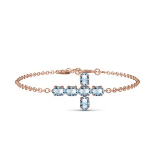 Aquamarine Diana Contemporary Cross Bracelet in 9ct Rose Gold