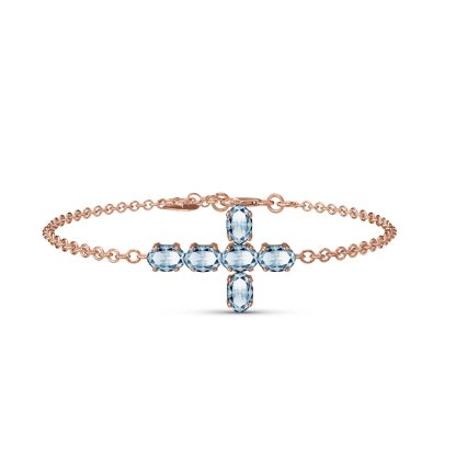 Aquamarine Diana Contemporary Cross Bracelet in 9ct Rose Gold