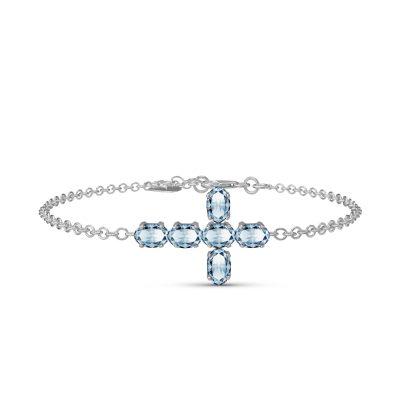 Aquamarine Diana Contemporary Cross Bracelet in 9ct White Gold