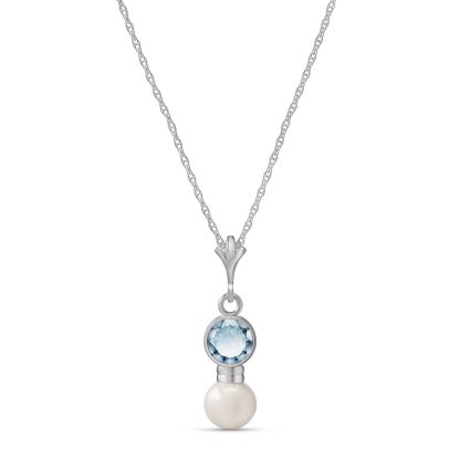 Aquamarine & Pearl Pheobe Drop Pendant Necklace in 9ct White Gold