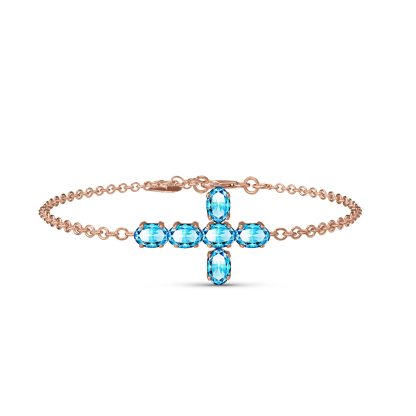 Blue Topaz Diana Contemporary Cross Bracelet in 9ct Rose Gold