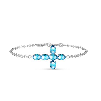 Blue Topaz Diana Contemporary Cross Bracelet in 9ct White Gold