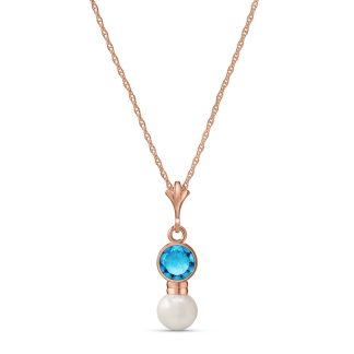 Blue Topaz & Pearl Pheobe Drop Pendant Necklace in 9ct Rose Gold