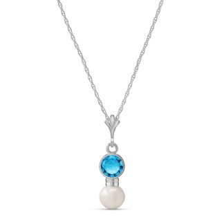 Blue Topaz & Pearl Pheobe Drop Pendant Necklace in 9ct White Gold