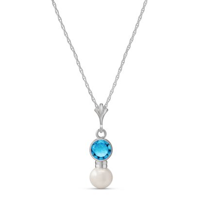 Blue Topaz & Pearl Pheobe Drop Pendant Necklace in 9ct White Gold