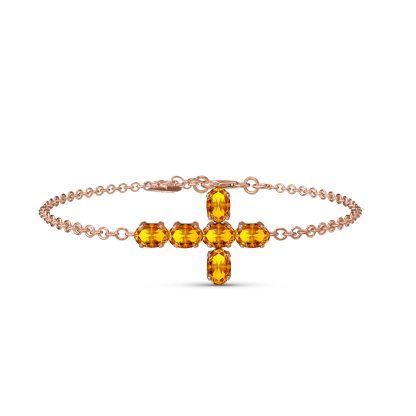 Citrine Diana Contemporary Cross Bracelet in 9ct Rose Gold