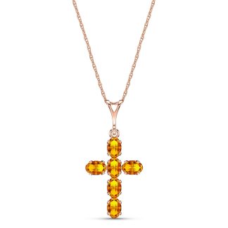 Citrine Diana Contemporary Cross Pendant Necklace in 9ct Rose Gold