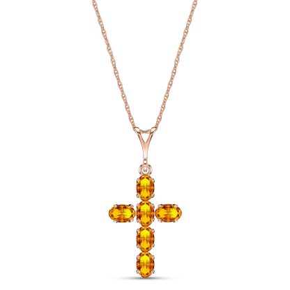 Citrine Diana Contemporary Cross Pendant Necklace in 9ct Rose Gold