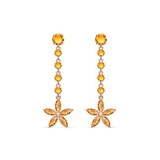 Citrine Florence Daisy Drop Earrings in 9ct Rose Gold