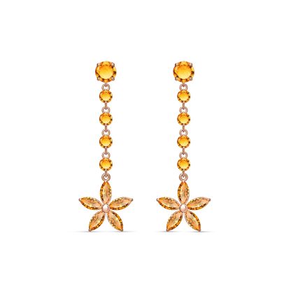 Citrine Florence Daisy Drop Earrings in 9ct Rose Gold