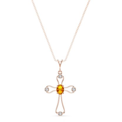 Citrine & Diamond Maria Abstract Cross Pendant Necklace in 9ct Rose Gold