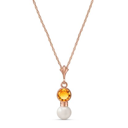 Citrine & Pearl Pheobe Drop Pendant Necklace in 9ct Rose Gold