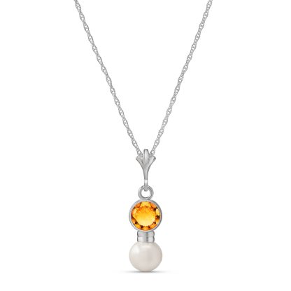 Citrine & Pearl Pheobe Drop Pendant Necklace in 9ct White Gold