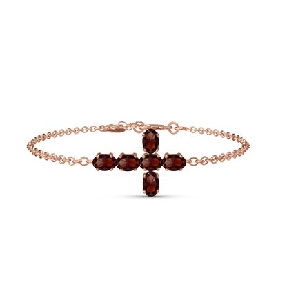 Garnet Diana Contemporary Cross Bracelet in 9ct Rose Gold