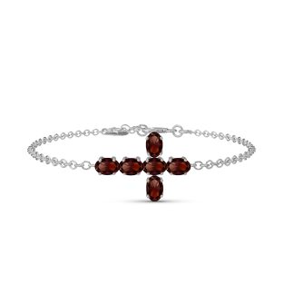 Garnet Diana Contemporary Cross Bracelet in 9ct White Gold