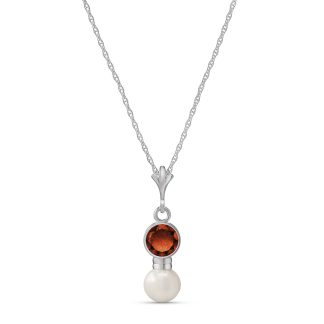 Garnet & Pearl Pheobe Drop Pendant Necklace in 9ct White Gold