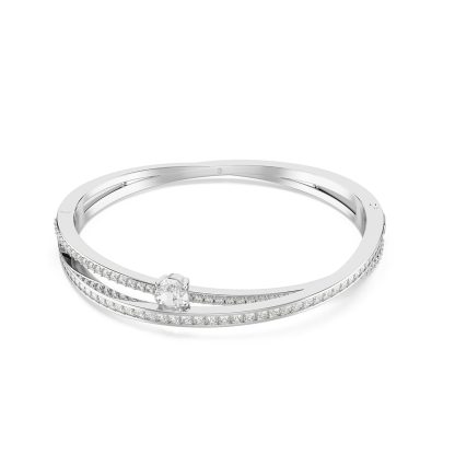 Hyperbola Silver Coloured Cubic Zirconia Two Band Bangle