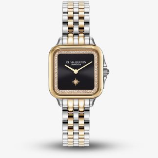 Olivia Burton Grosvenor Two Tone Crystal Black Square Dial Watch 24000124