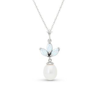 Opal & Pearl Maura Timeless Petal Pendant Necklace in 9ct White Gold