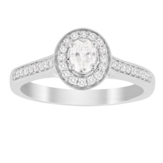 Oval Cut 0.35 Carat Total Weight Halo Diamond Ring In 18 Carat White Gold - Ring Size K