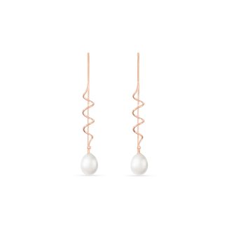 Pearl Arabella Art Nouveau Spiral Earrings in 9ct Rose Gold