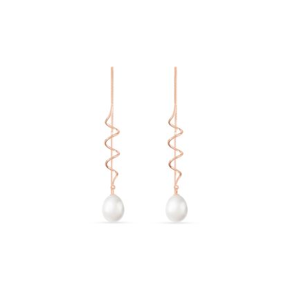 Pearl Arabella Art Nouveau Spiral Earrings in 9ct Rose Gold